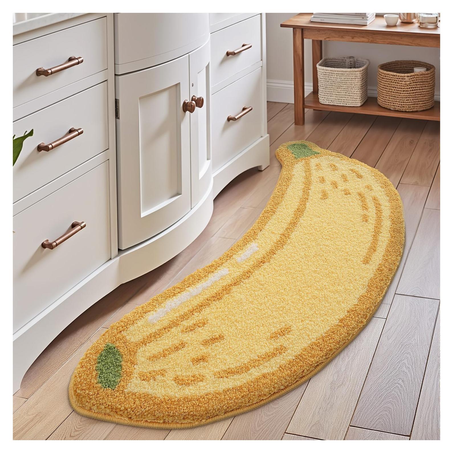 LUMI Cute Bathroom Rugs, Funny Fruit Runner Rug, Soft Plush Fluffy Bath Mat, Absorbent, Non-Slip for Bathroom, Kitchen Sink, Bedroom, Kid's Bedroom, and Living Room, 18.5"x39.5", Banana