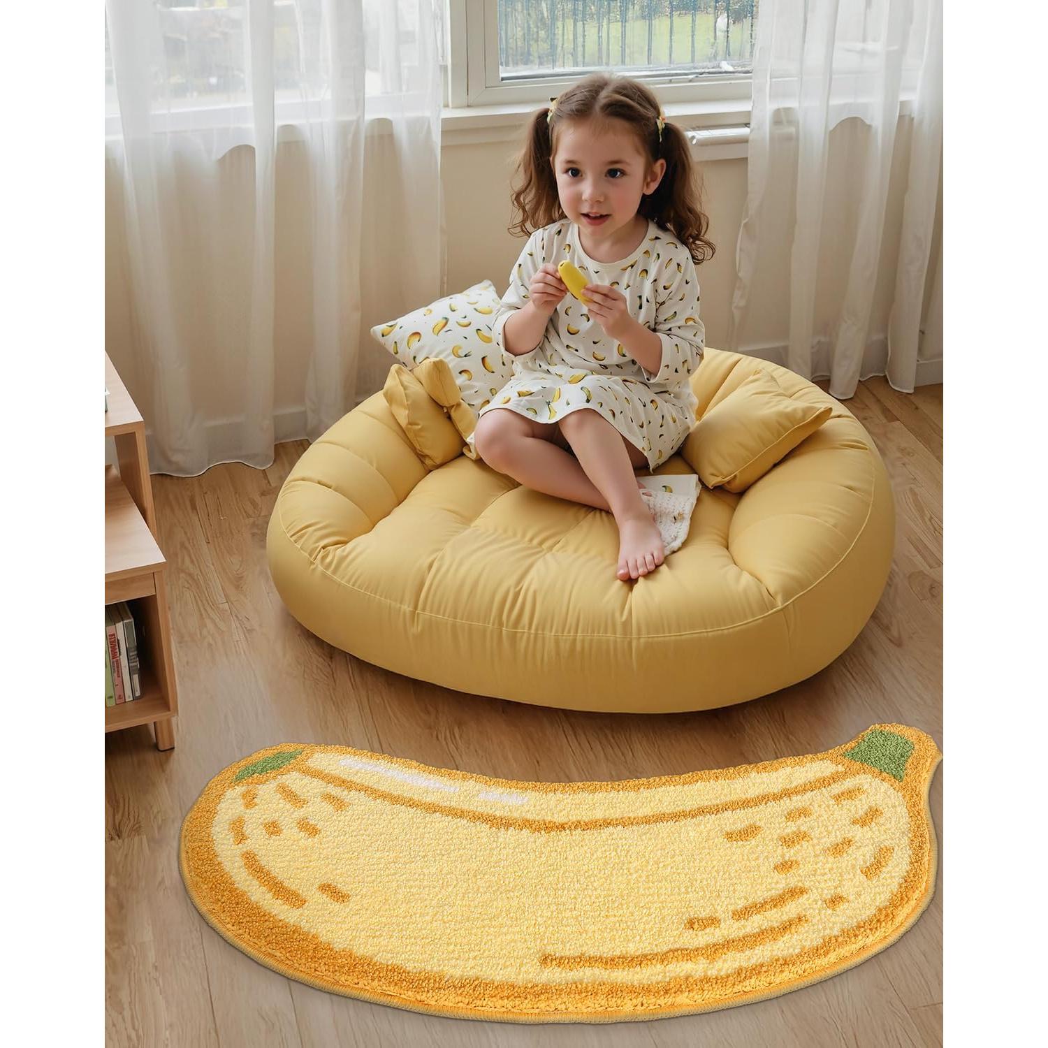 LUMI Cute Bathroom Rugs, Funny Fruit Runner Rug, Soft Plush Fluffy Bath Mat, Absorbent, Non-Slip for Bathroom, Kitchen Sink, Bedroom, Kid's Bedroom, and Living Room, 18.5"x39.5", Banana