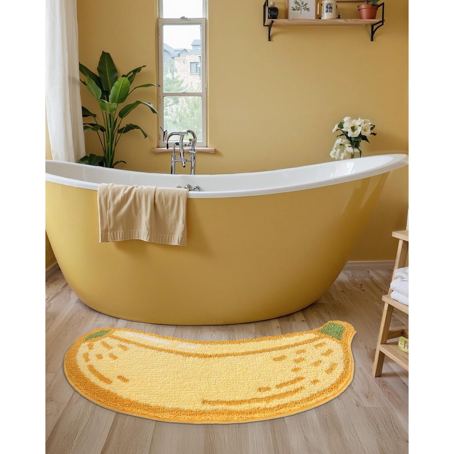 LUMI Cute Bathroom Rugs, Funny Fruit Runner Rug, Soft Plush Fluffy Bath Mat, Absorbent, Non-Slip for Bathroom, Kitchen Sink, Bedroom, Kid's Bedroom, and Living Room, 18.5"x39.5", Banana