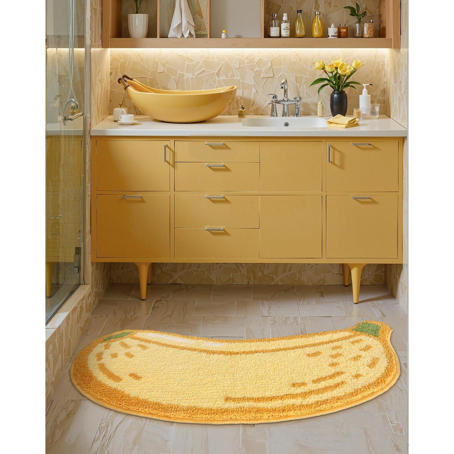 LUMI Cute Bathroom Rugs, Funny Fruit Runner Rug, Soft Plush Fluffy Bath Mat, Absorbent, Non-Slip for Bathroom, Kitchen Sink, Bedroom, Kid's Bedroom, and Living Room, 18.5"x39.5", Banana