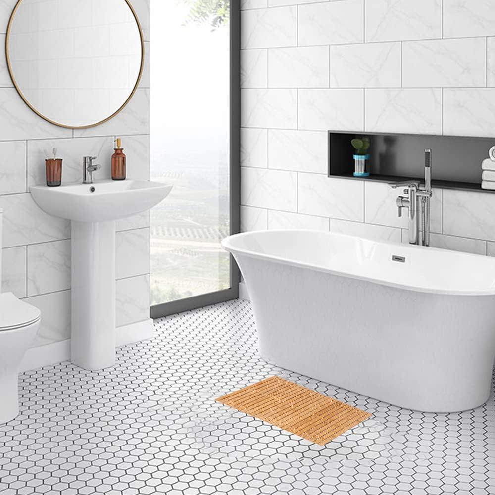 Alfombra de Baño Fovlaurs de Bambú Natural 40x60 cm Antideslizante
