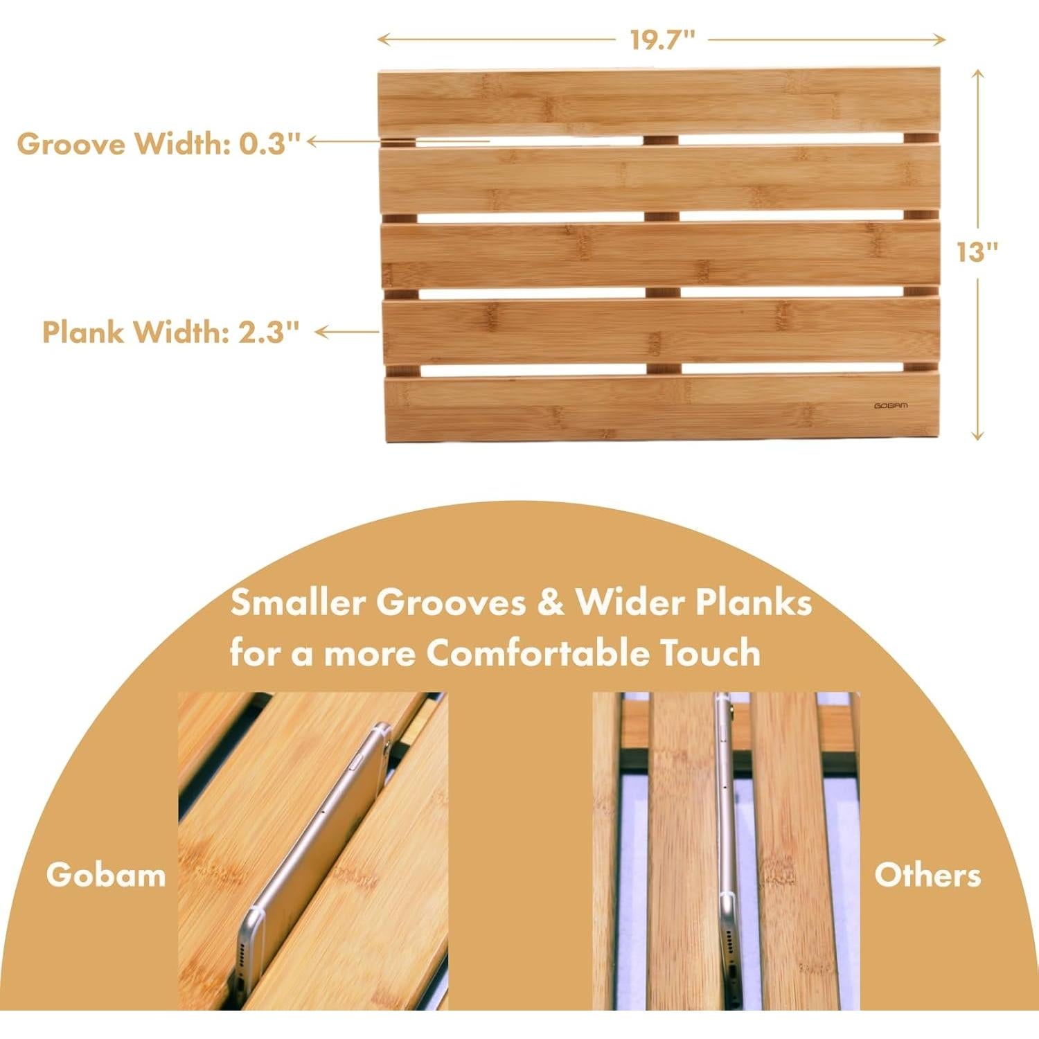 Alfombra de Baño Antideslizante GOBAM de Bambú Natural 50x33cm