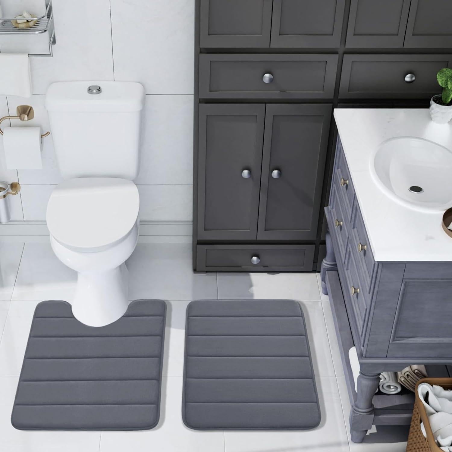 Juego de Alfombrillas de Baño Buganda 2 Piezas Gris Oscuro