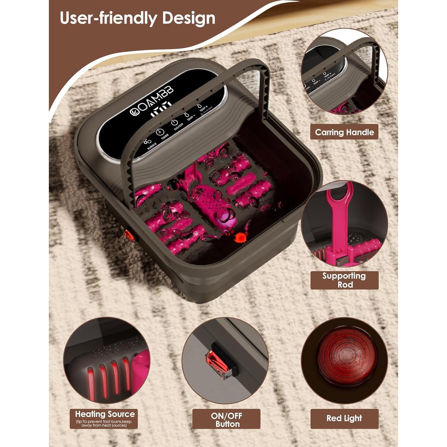 Bañera de pies plegable OOAMBB BE-F1200 con calor y burbujas