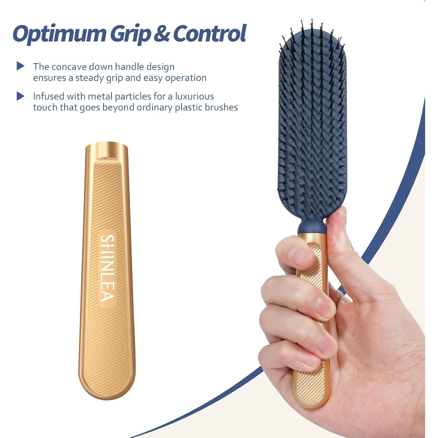 Cepillo para Cabello Fino SHINLEA con Cerdas Suaves y Mango de Metal