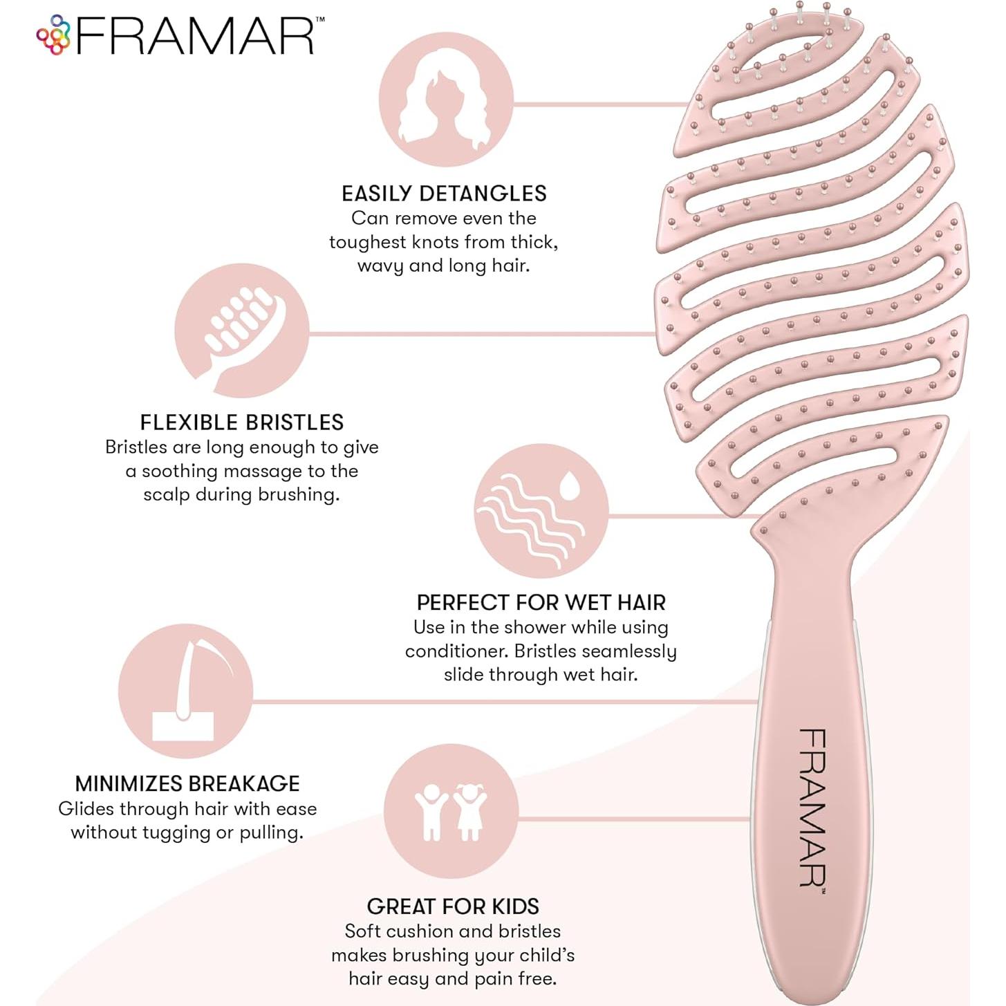 Cepillo Ventilado Flex FRAMAR Rosa para Cabello Húmedo