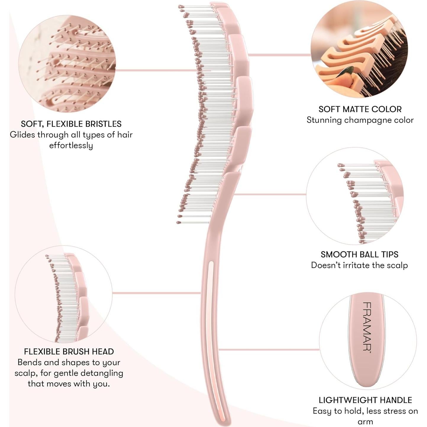 Cepillo Ventilado Flex FRAMAR Rosa para Cabello Húmedo