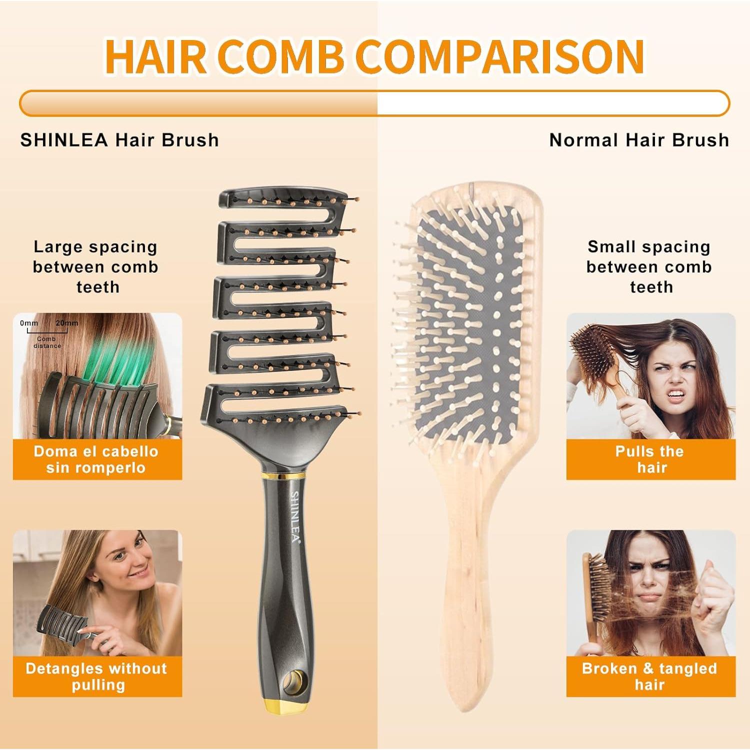 Cepillo Desenredante Curvado SHINLEA para Cabello Rizado 25.5cm