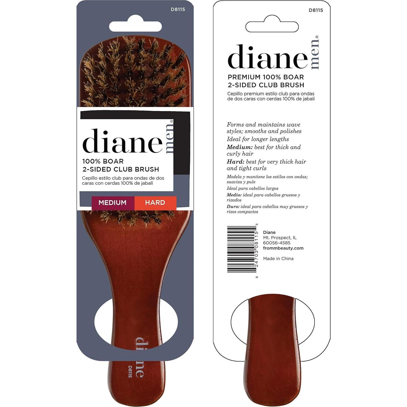 Cepillo Doble Cara Diane Premium Cerda de Jabalí para Cabello Grueso