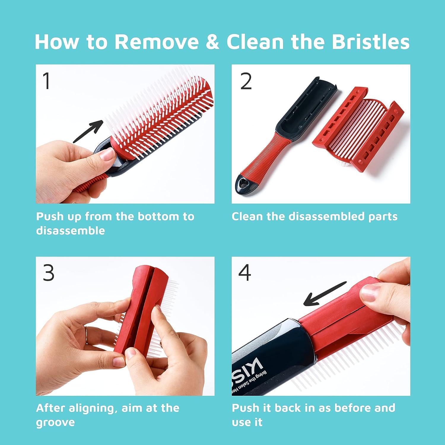 Cepillo Desenredante KISS Colors & Care Rojo 24cm Antideslizante