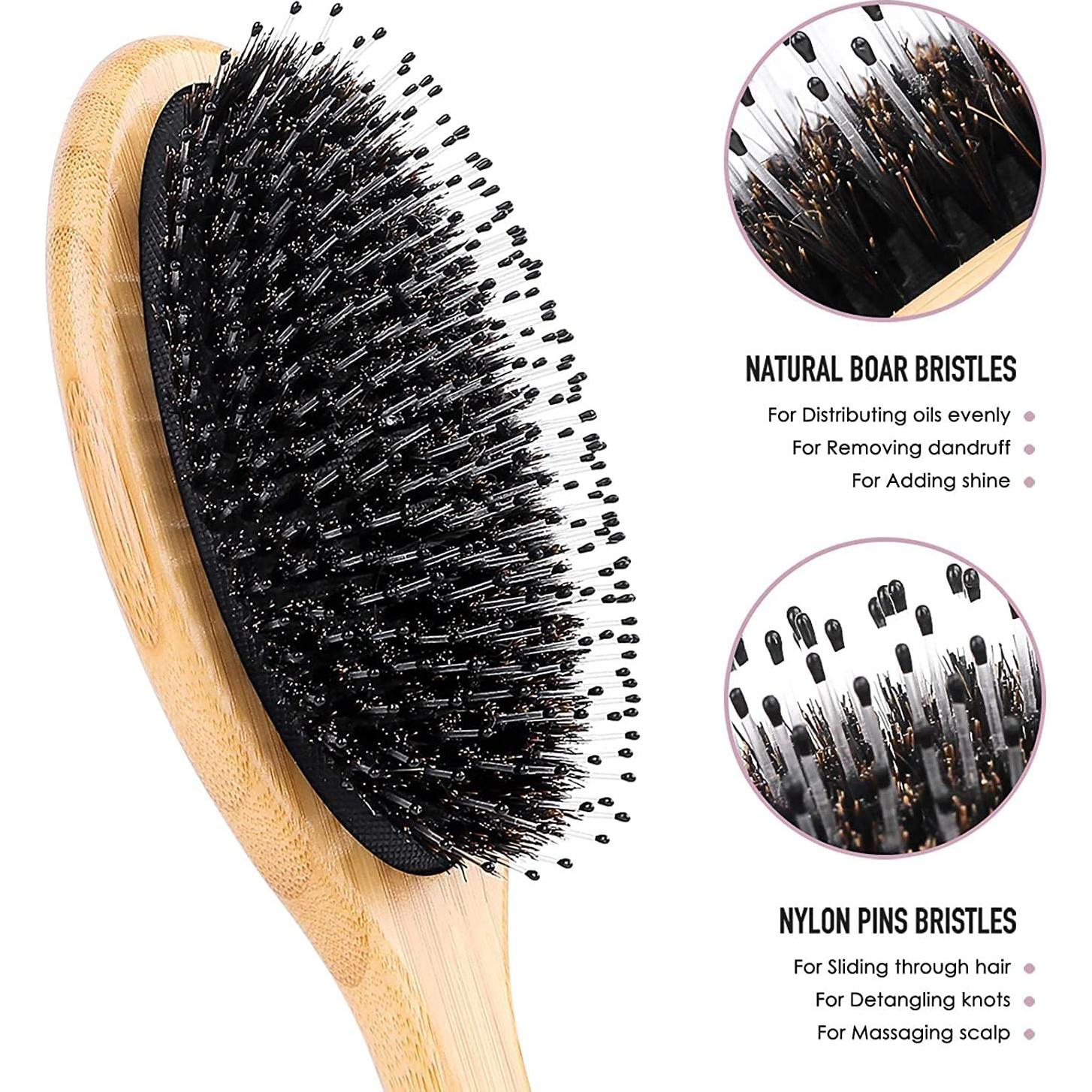 Juego de Cepillos de Cabello Bsisme con Cerda de Jabalí y Peine