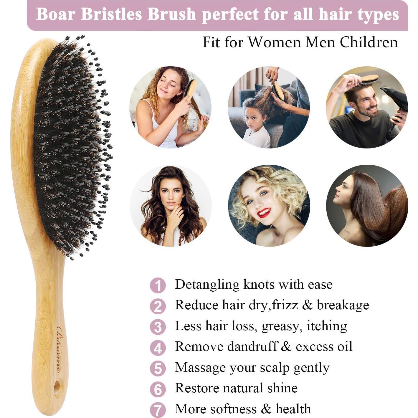 Juego de Cepillos de Cabello Bsisme con Cerda de Jabalí y Peine