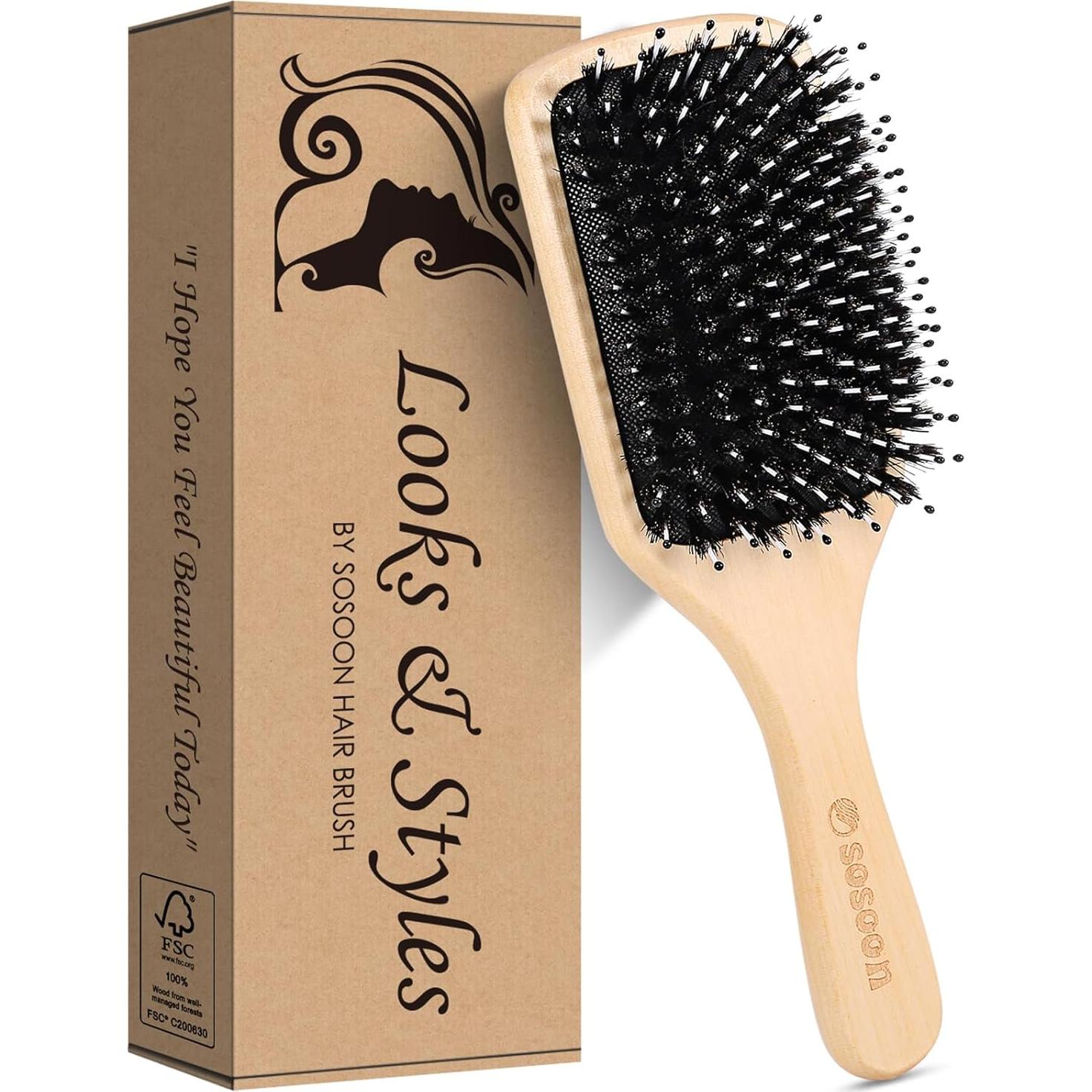 Cepillo de Cerdas de Jabalí Sosoon para Todo Tipo de Cabello