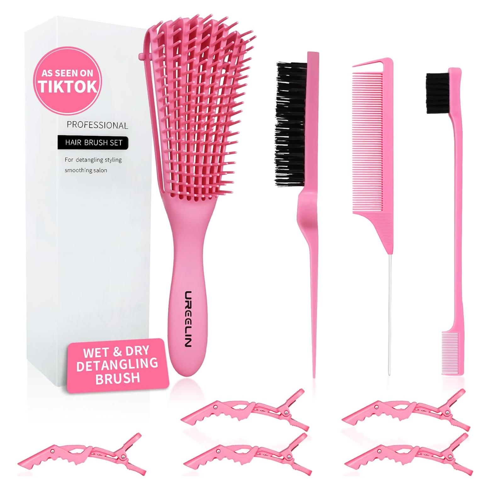 Juego de Cepillos Desenredantes UREELIN 9 Piezas Rosa