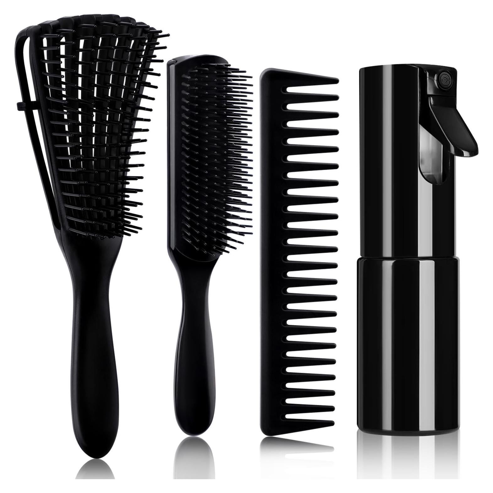 Juego de Cepillos Desenredantes KPX 3+1 para Cabello Rizado Negro