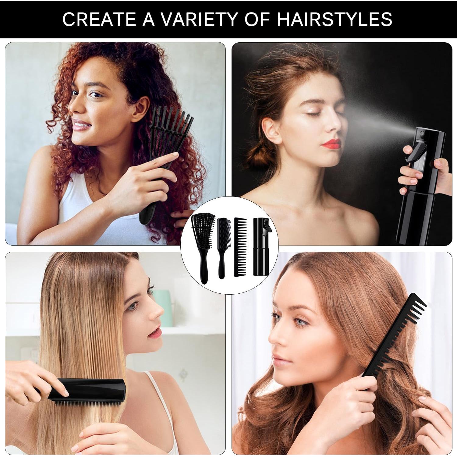 Juego de Cepillos Desenredantes KPX 3+1 para Cabello Rizado Negro