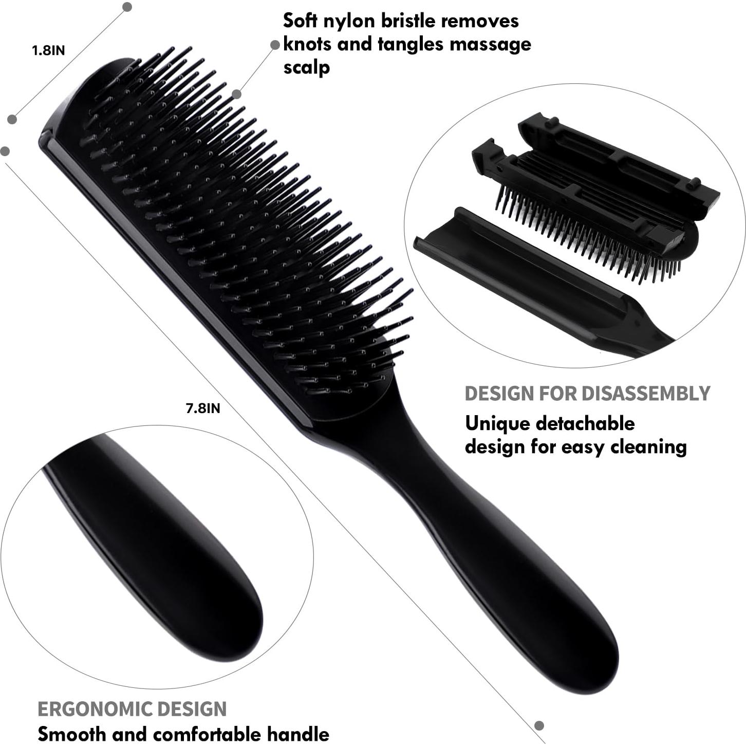 Juego de Cepillos Desenredantes KPX 3+1 para Cabello Rizado Negro