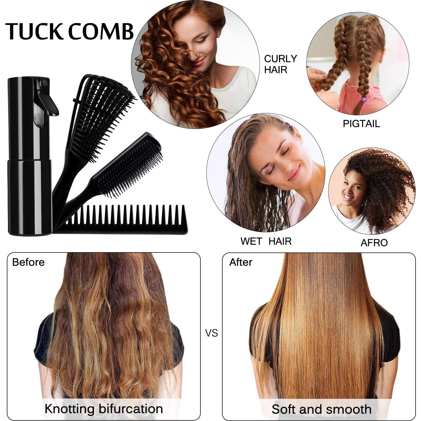 Juego de Cepillos Desenredantes KPX 3+1 para Cabello Rizado Negro