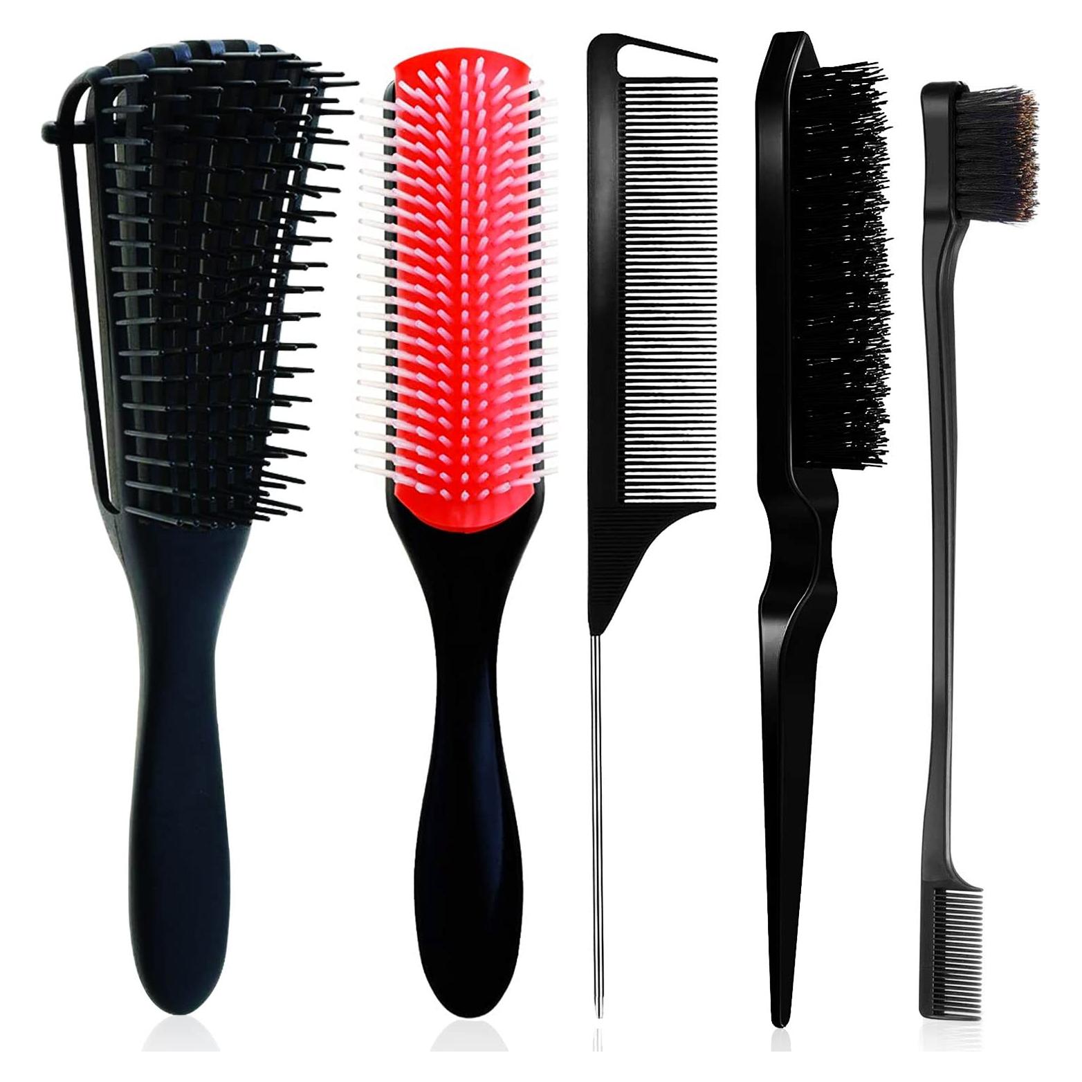 Juego de 5 Cepillos Desenredantes Nylon - Negro - 200g