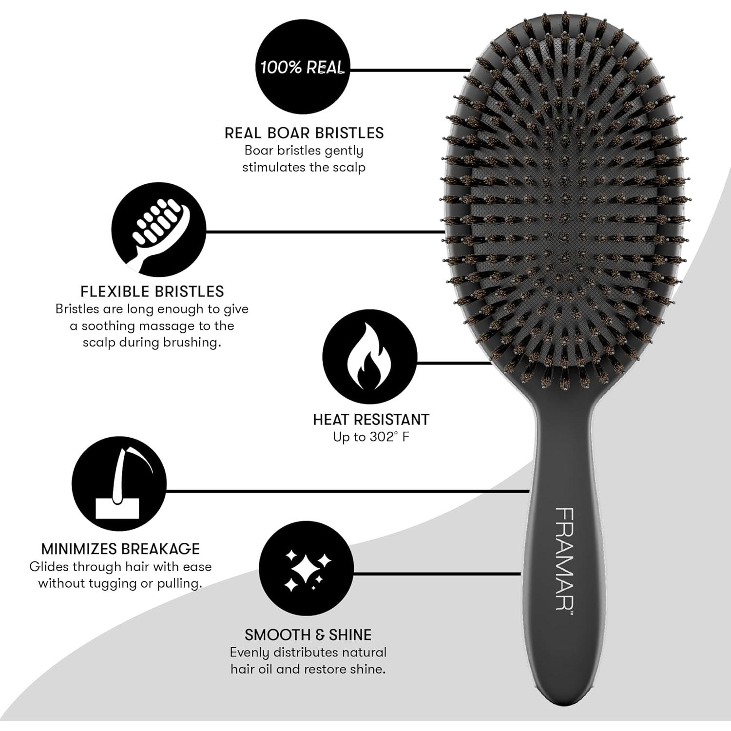 Cepillo de Cerdas de Jabalí FRAMAR Negro para Cabello Fino