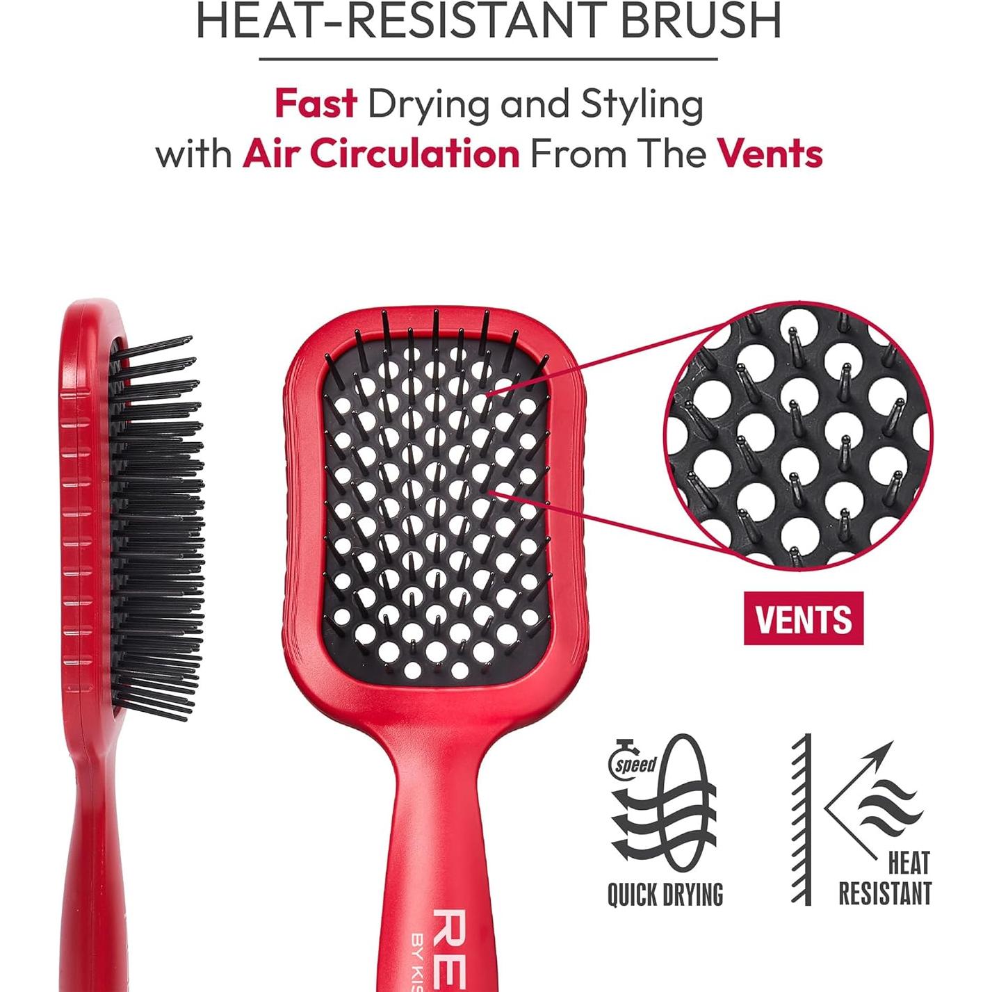 Cepillo Desenredante Ventilado RED by Kiss para Cabello Húmedo