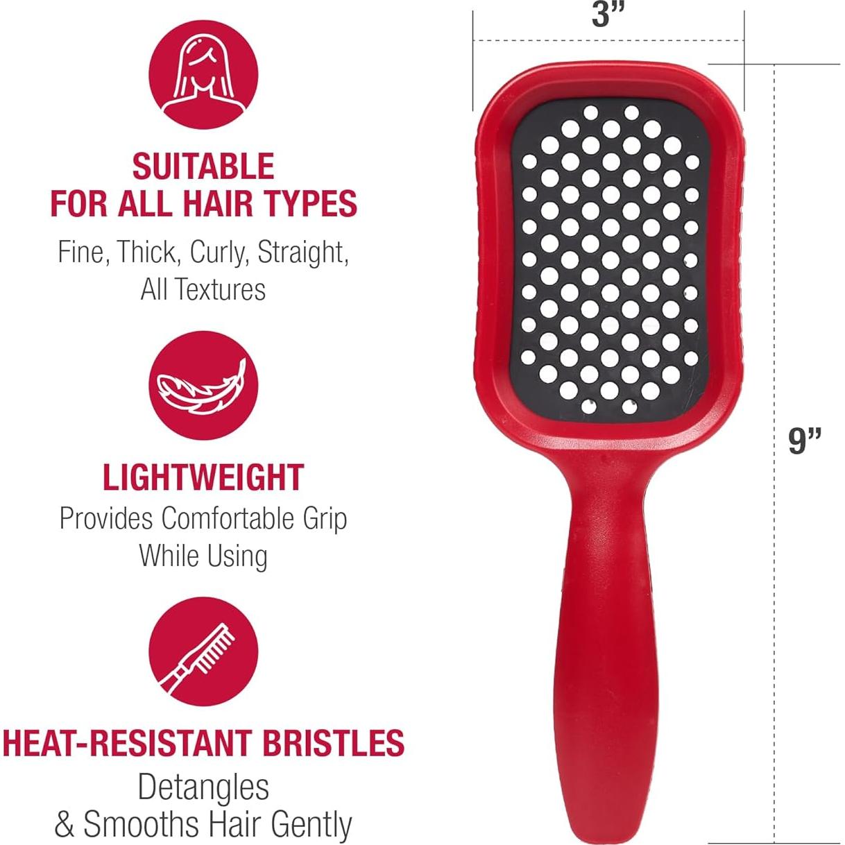 Cepillo Desenredante Ventilado RED by Kiss para Cabello Húmedo