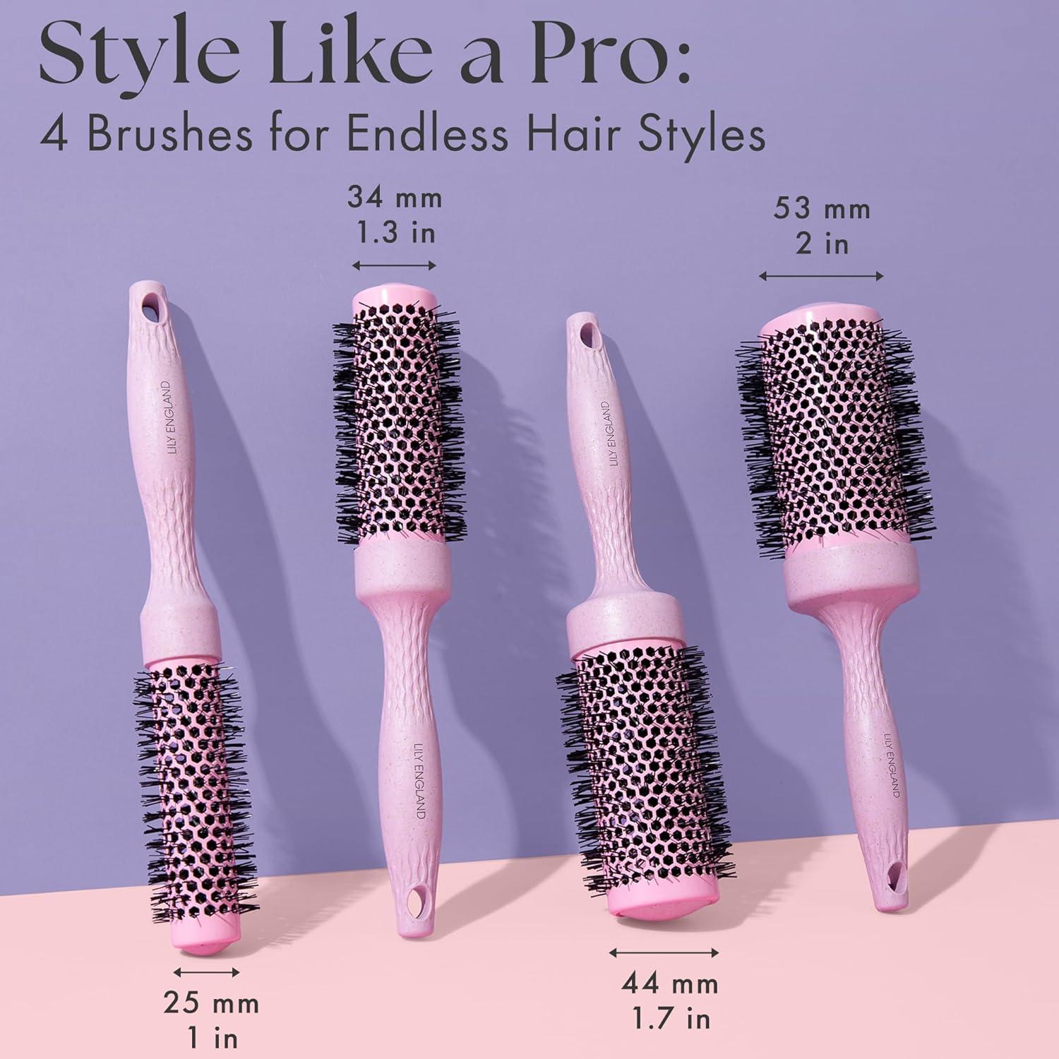 Juego de Cepillos Redondos Lily England - 4 Piezas para Secado Voluminoso