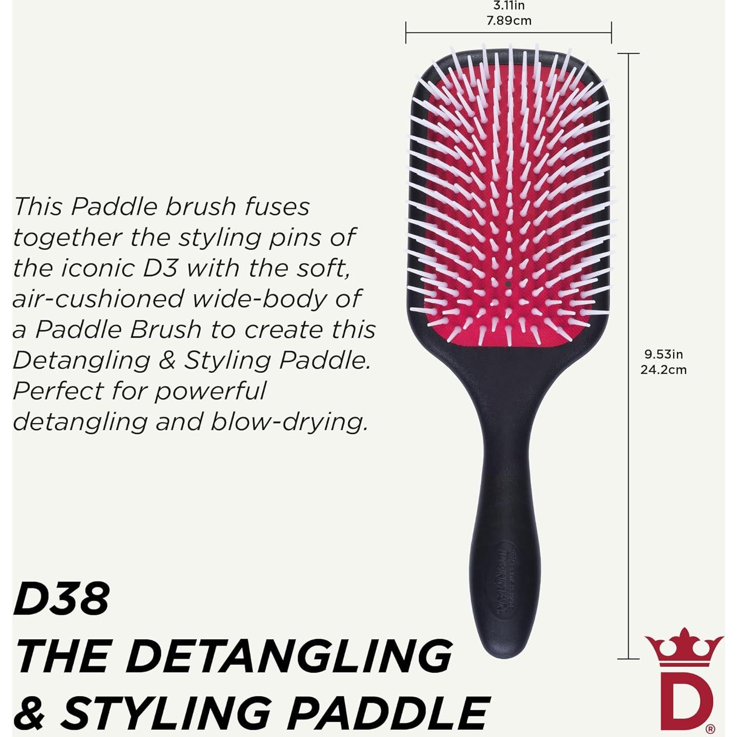 Cepillo Paddle Desenredante Denman P038SBLK - Cabello Húmedo y Seco