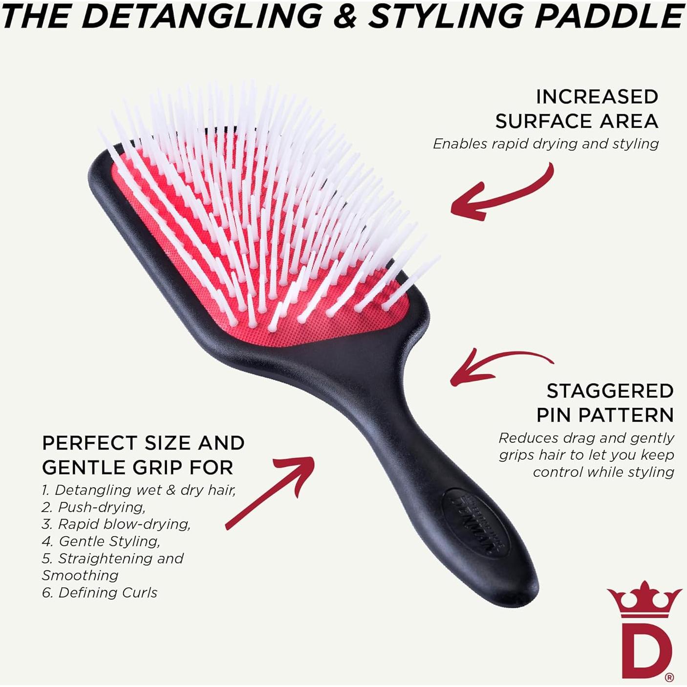 Cepillo Paddle Desenredante Denman P038SBLK - Cabello Húmedo y Seco