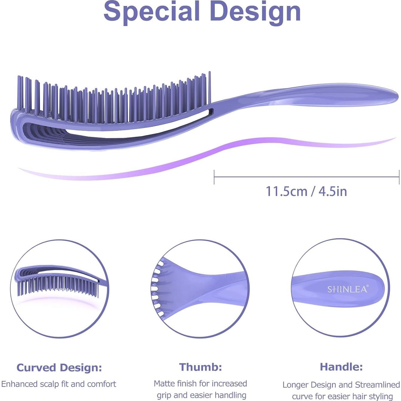 Cepillo Desenredante Shinlea para Cabello Rizado 8x8 cm Púrpura