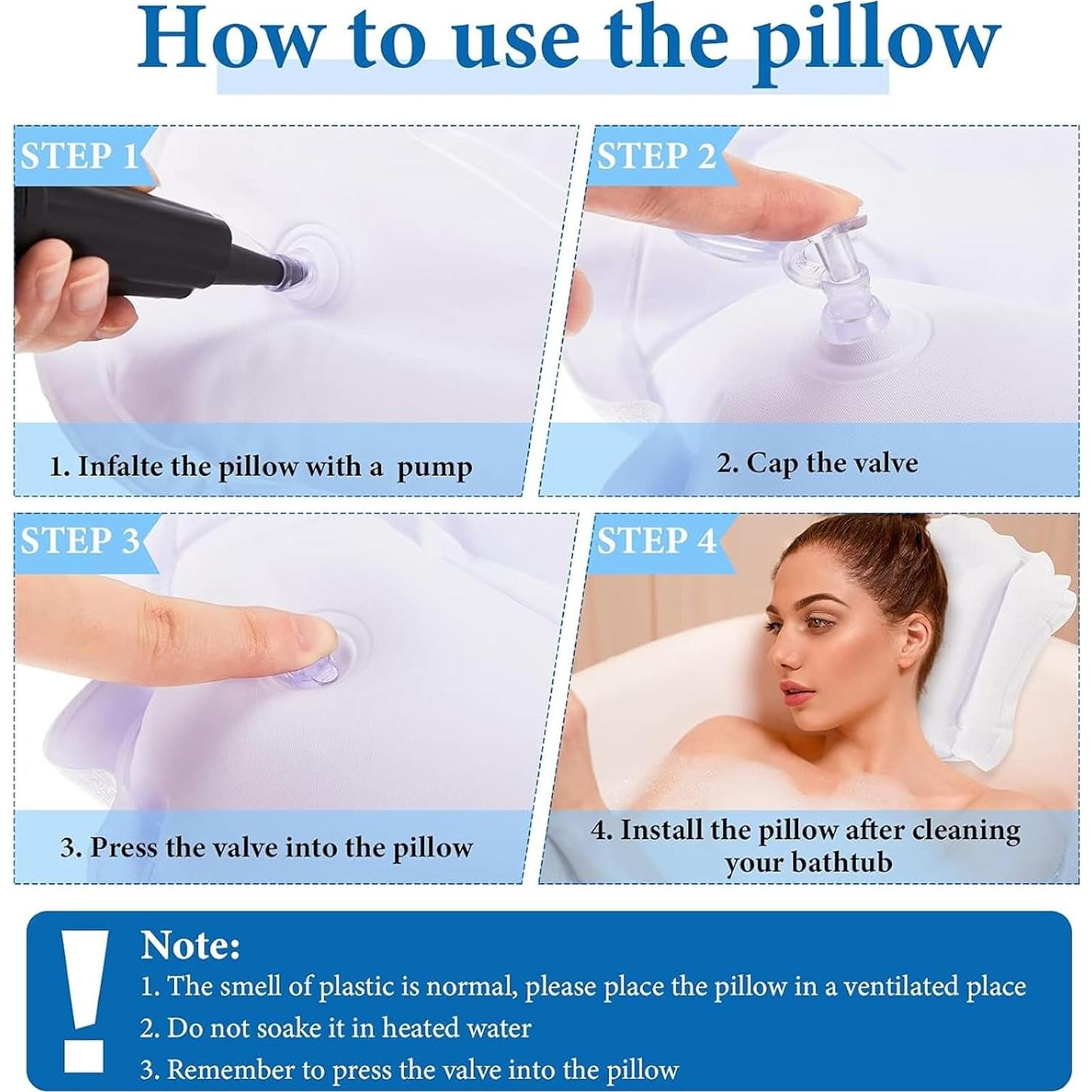 Almohada Inflable para Baño Jetec 2 Pcs con Ventosas Soporte Cuello