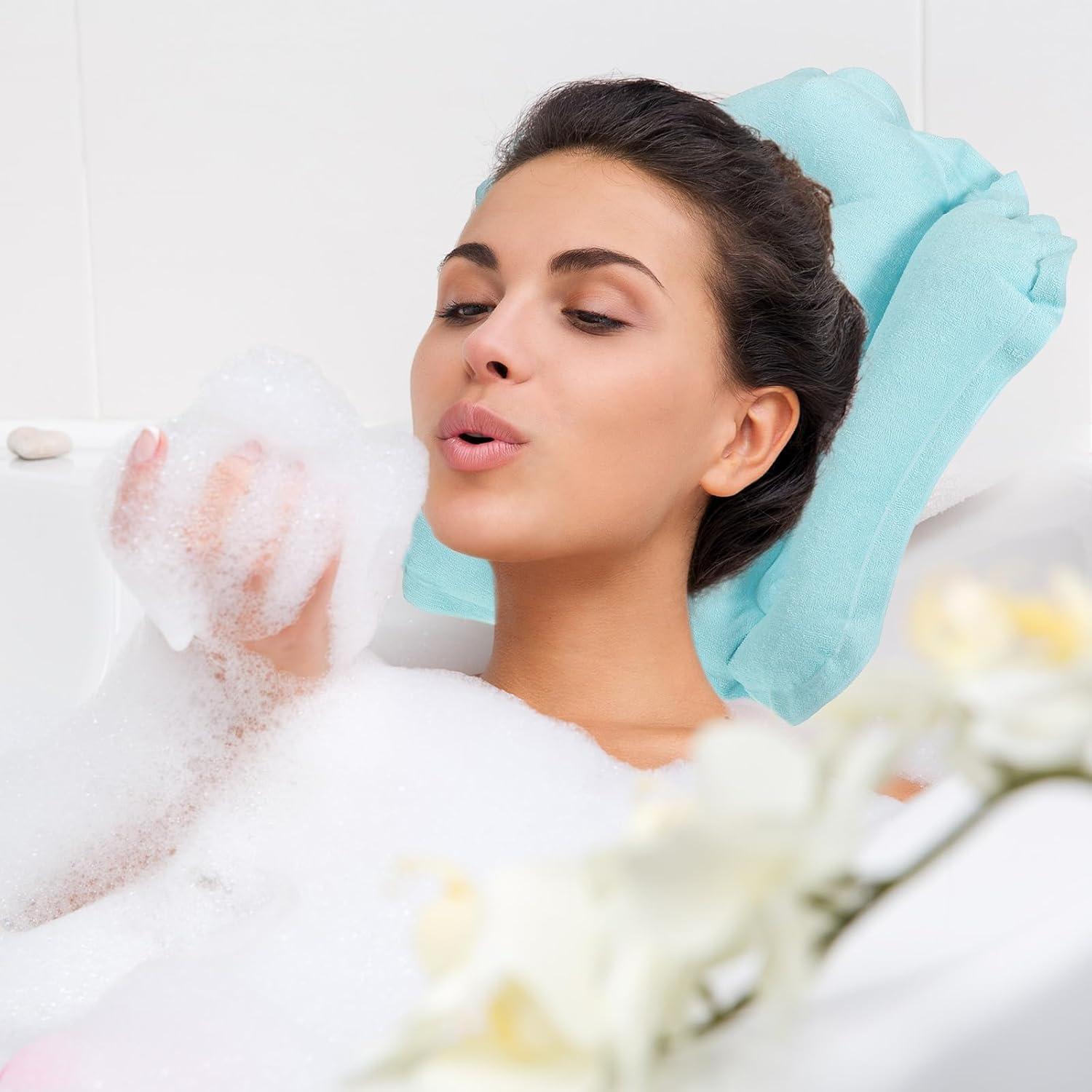 Almohada de Baño Inflable PATIKIL con Ventosas Azul 51x38cm