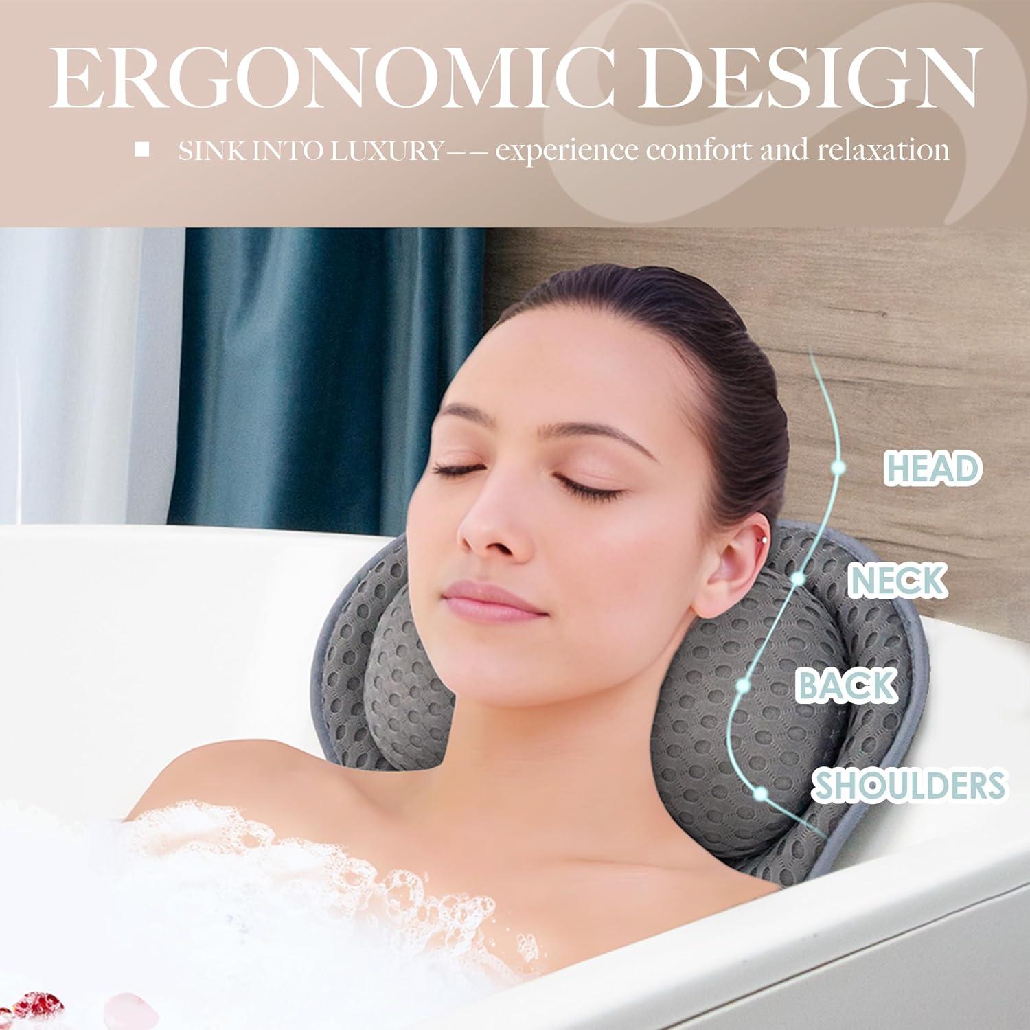 Almohada de Baño Joeyset Gris 4D con Ventosas Antideslizantes