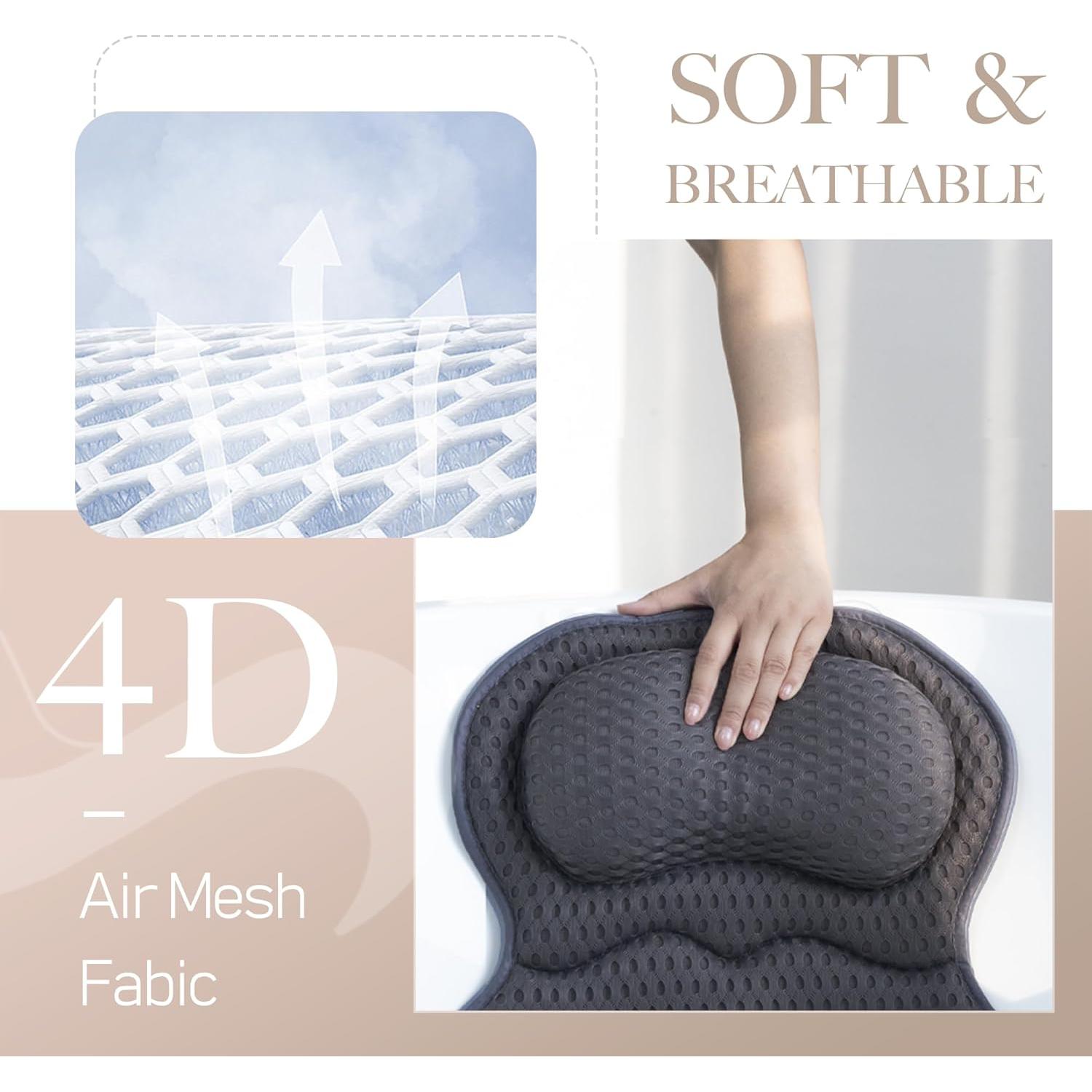Almohada de Baño Joeyset Gris 4D con Ventosas Antideslizantes