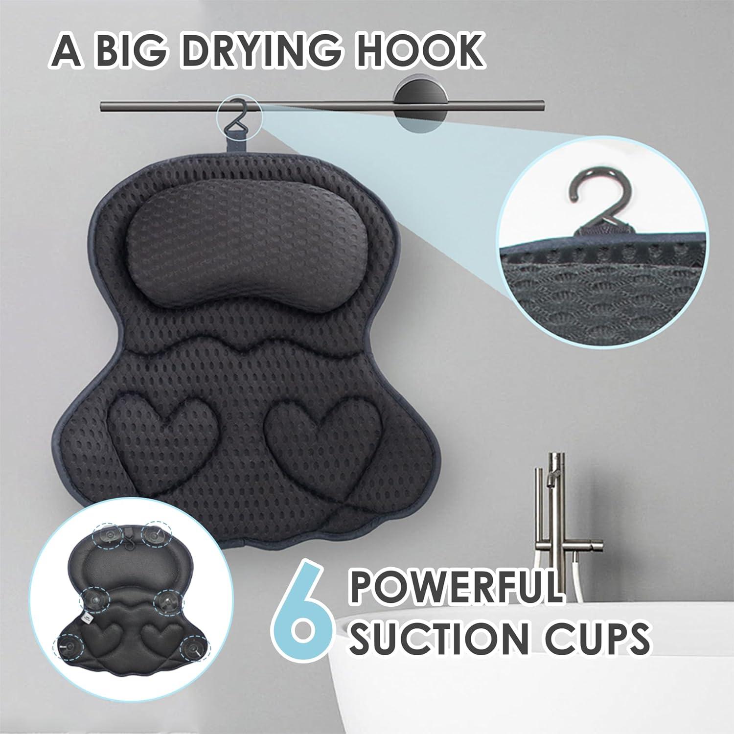 Almohada de Baño Joeyset Gris 4D con Ventosas Antideslizantes