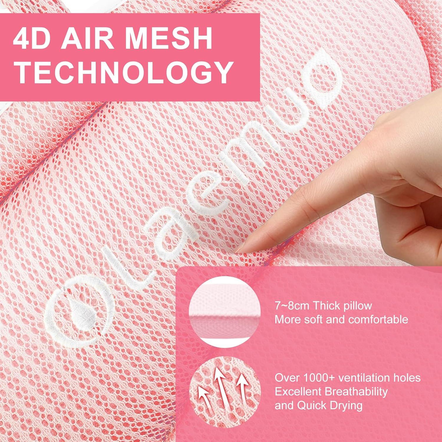 Almohada de Baño Ergonómica Olaemuo Rosa con Ventosas