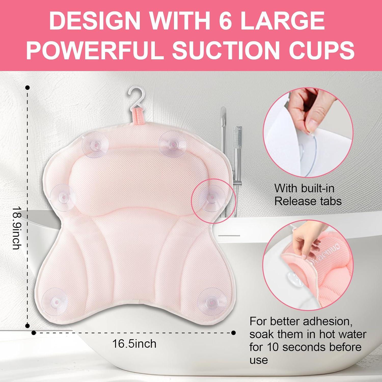 Almohada de Baño Ergonómica Olaemuo Rosa con Ventosas