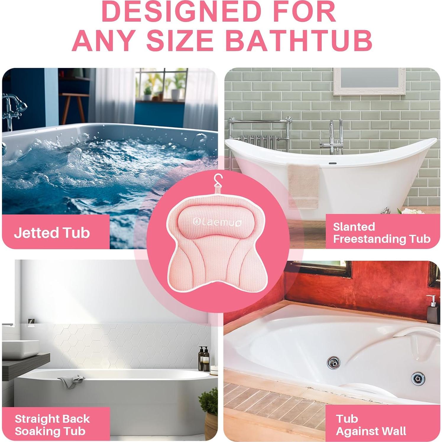 Almohada de Baño Ergonómica Olaemuo Rosa con Ventosas