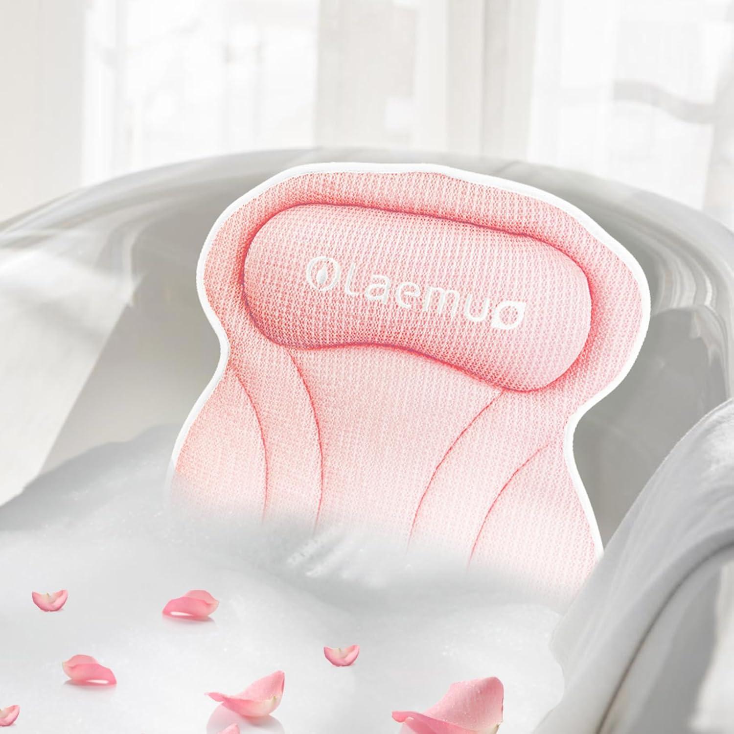 Almohada de Baño Ergonómica Olaemuo Rosa con Ventosas