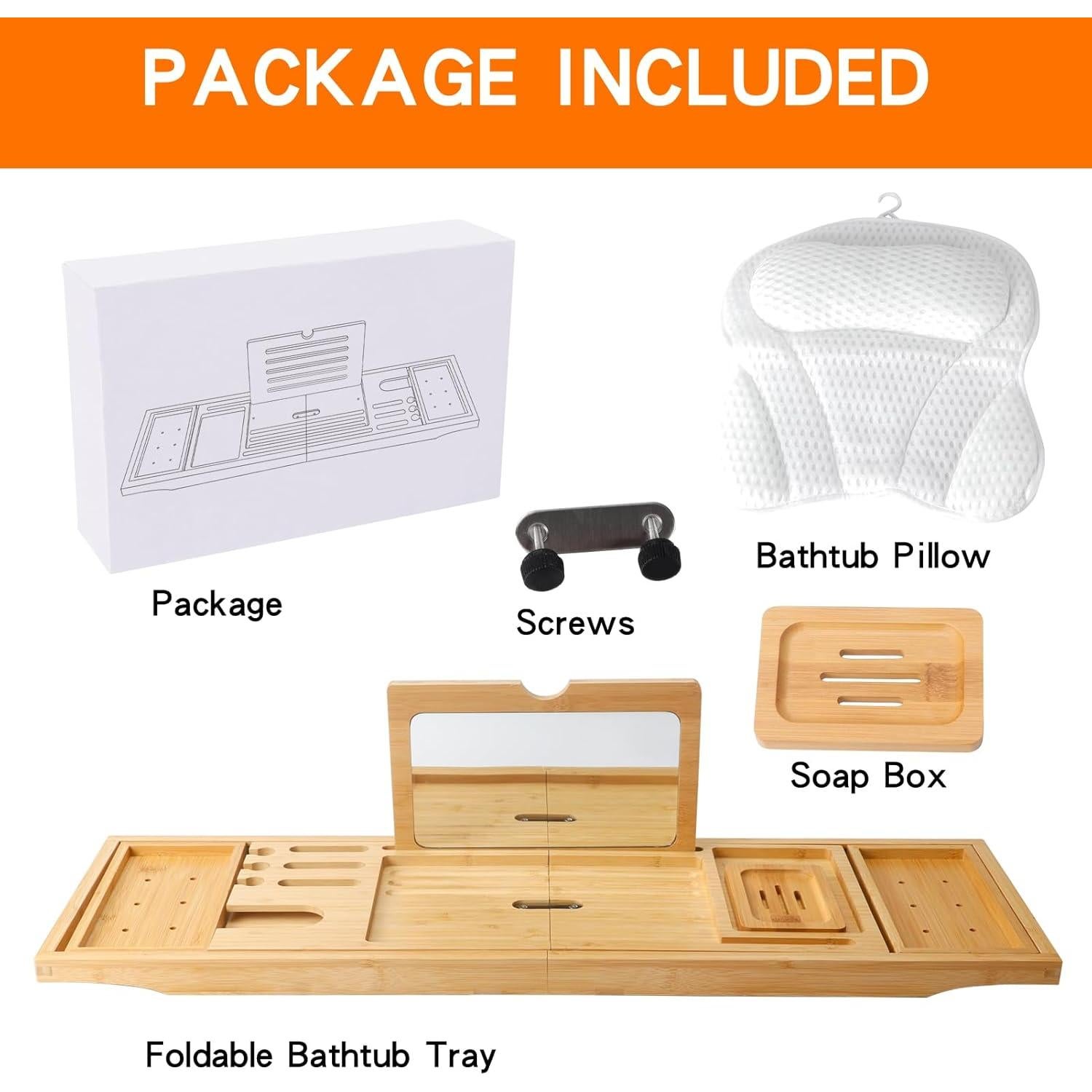 Bandeja de baño de bambú WALTERT W con almohada 4D