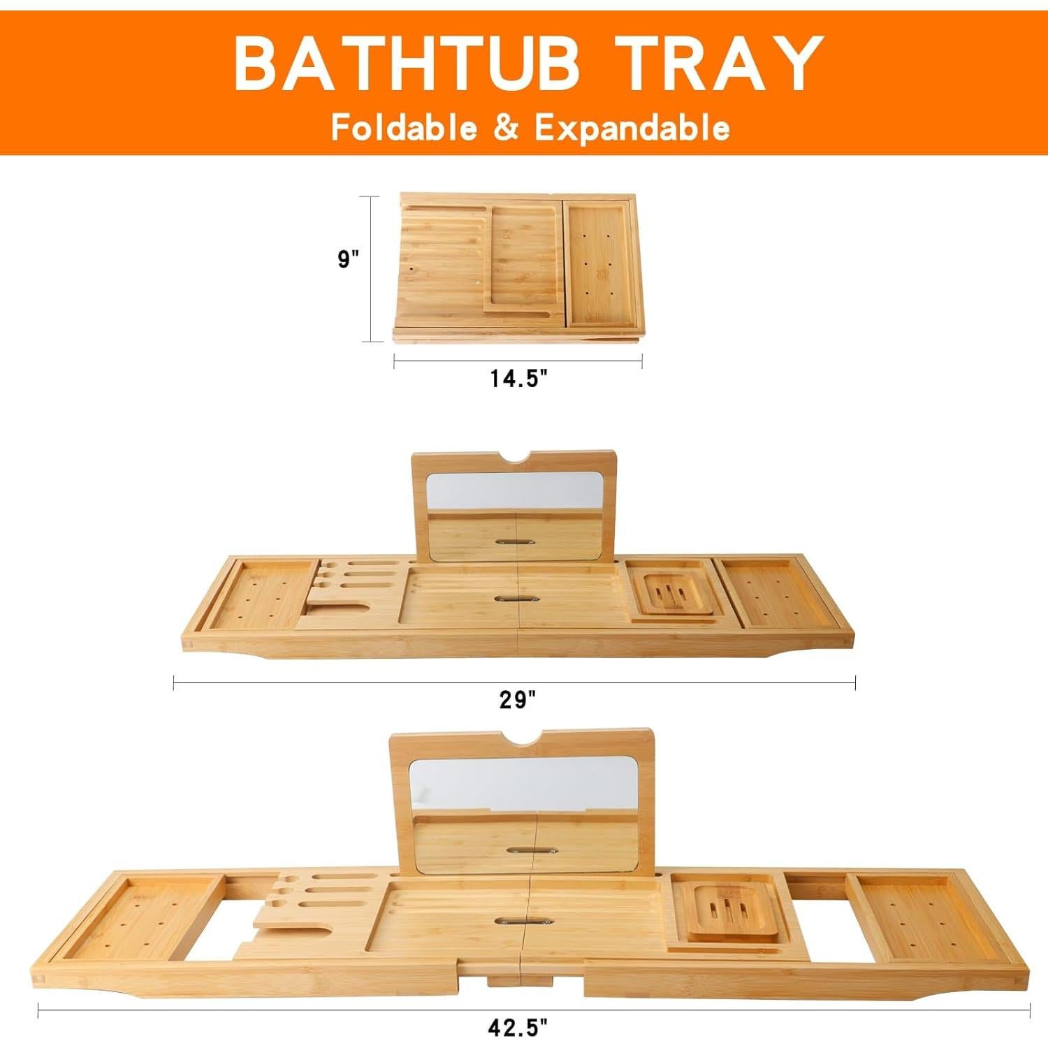 Bandeja de baño de bambú WALTERT W con almohada 4D