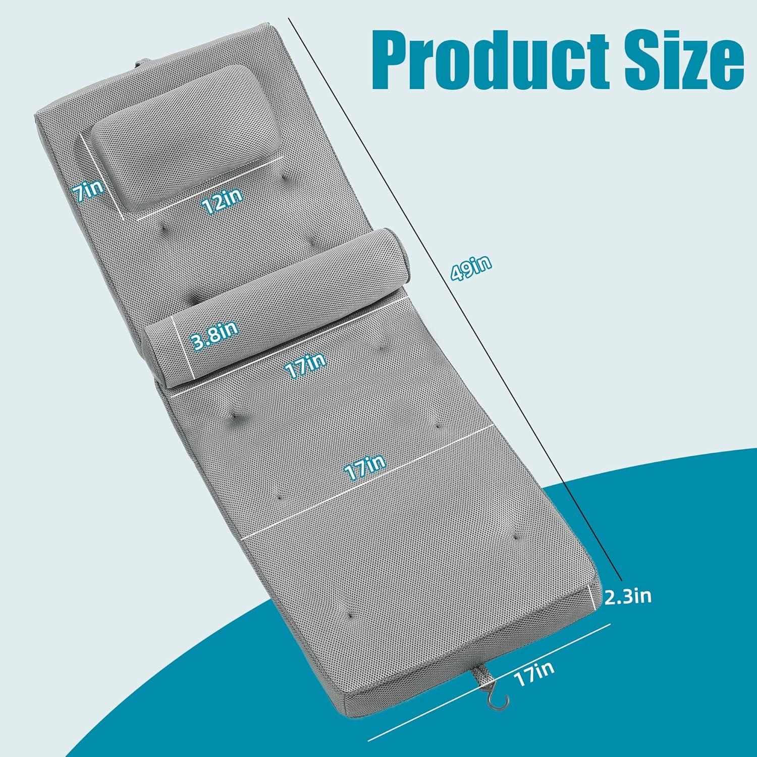 MABOZOO Bath Pillows for Tub, Full Body Bath Pillow Thickened Bath Pillow with Lumbar Pillow Adjustable and 12 Pcs Suction Cups, 3D Air Mesh Quick Drying Bathtub Accessories