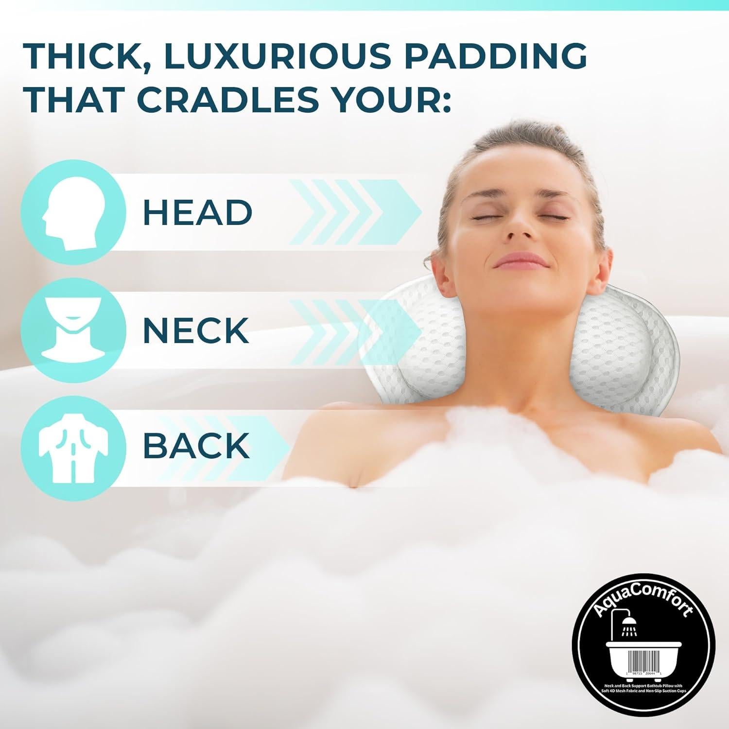 Almohada de Baño Ergonómica XWIDE con Ventosas Antideslizantes