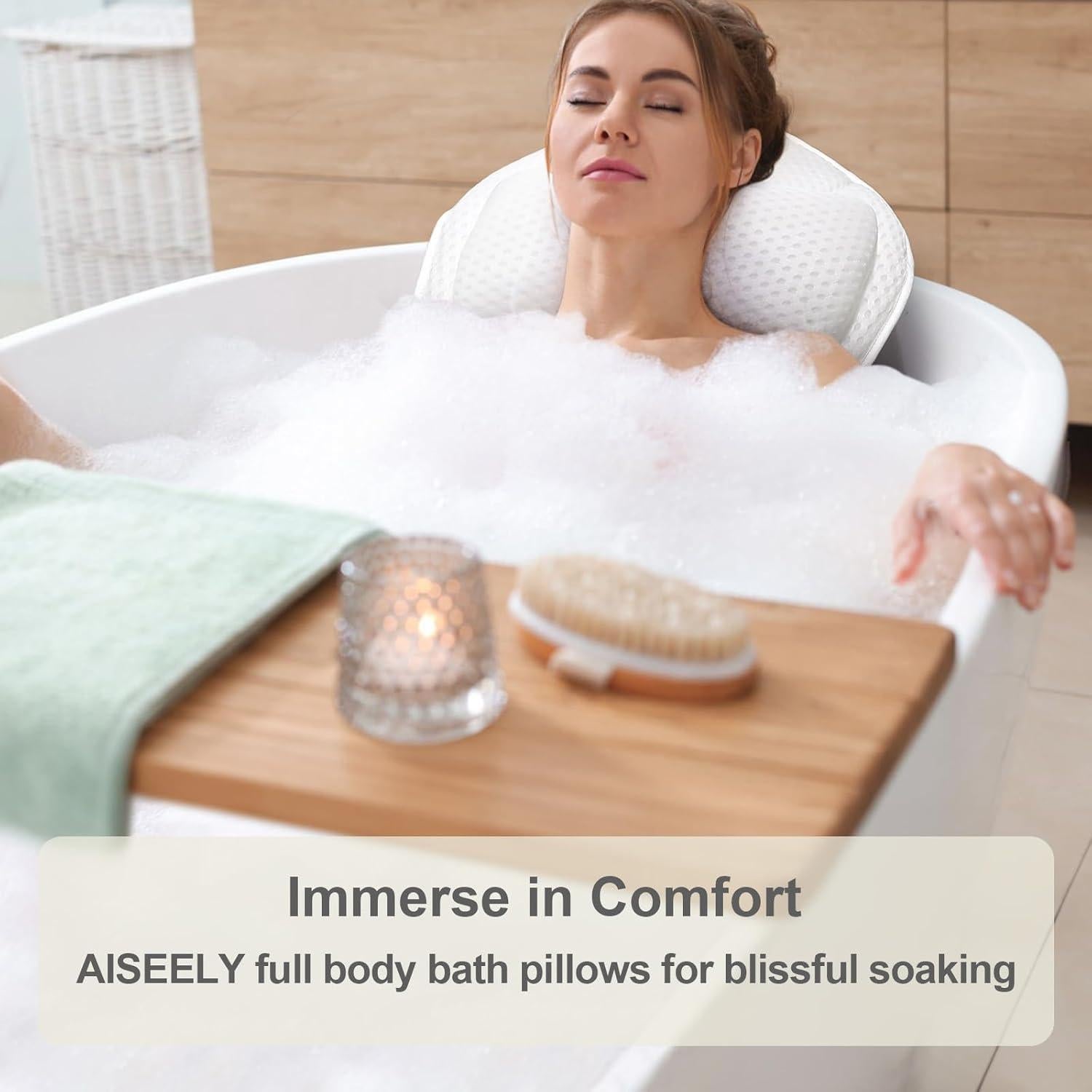 Almohada de Baño AISEELY de Cuerpo Completo con Ventosas