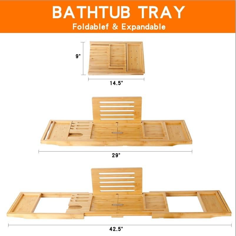 Bandeja para bañera WALTERT W de bambú expandible y almohada