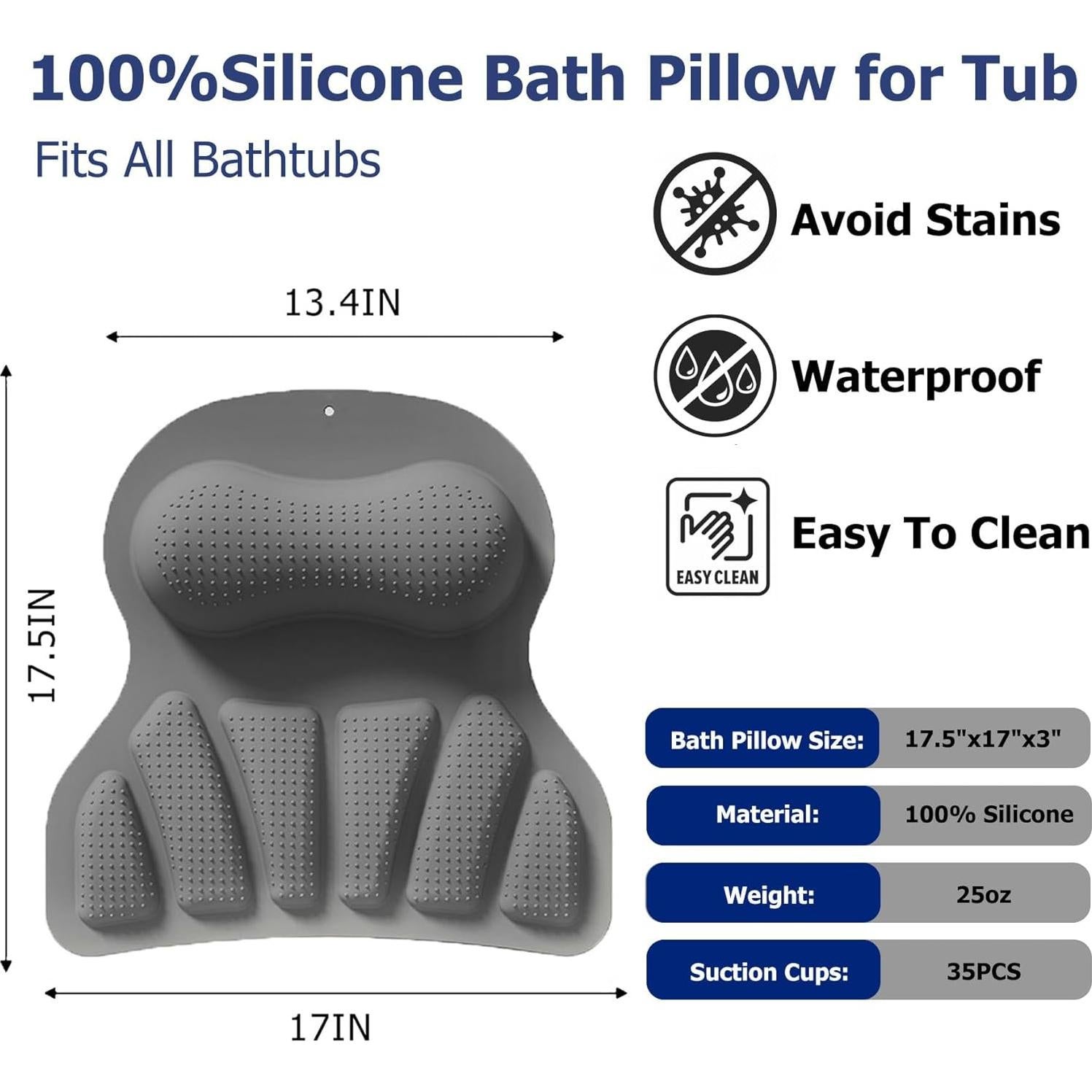Cojín de Silicona COSHONWOL para Baño - Almohada Ergonómica con 35 Ventosas