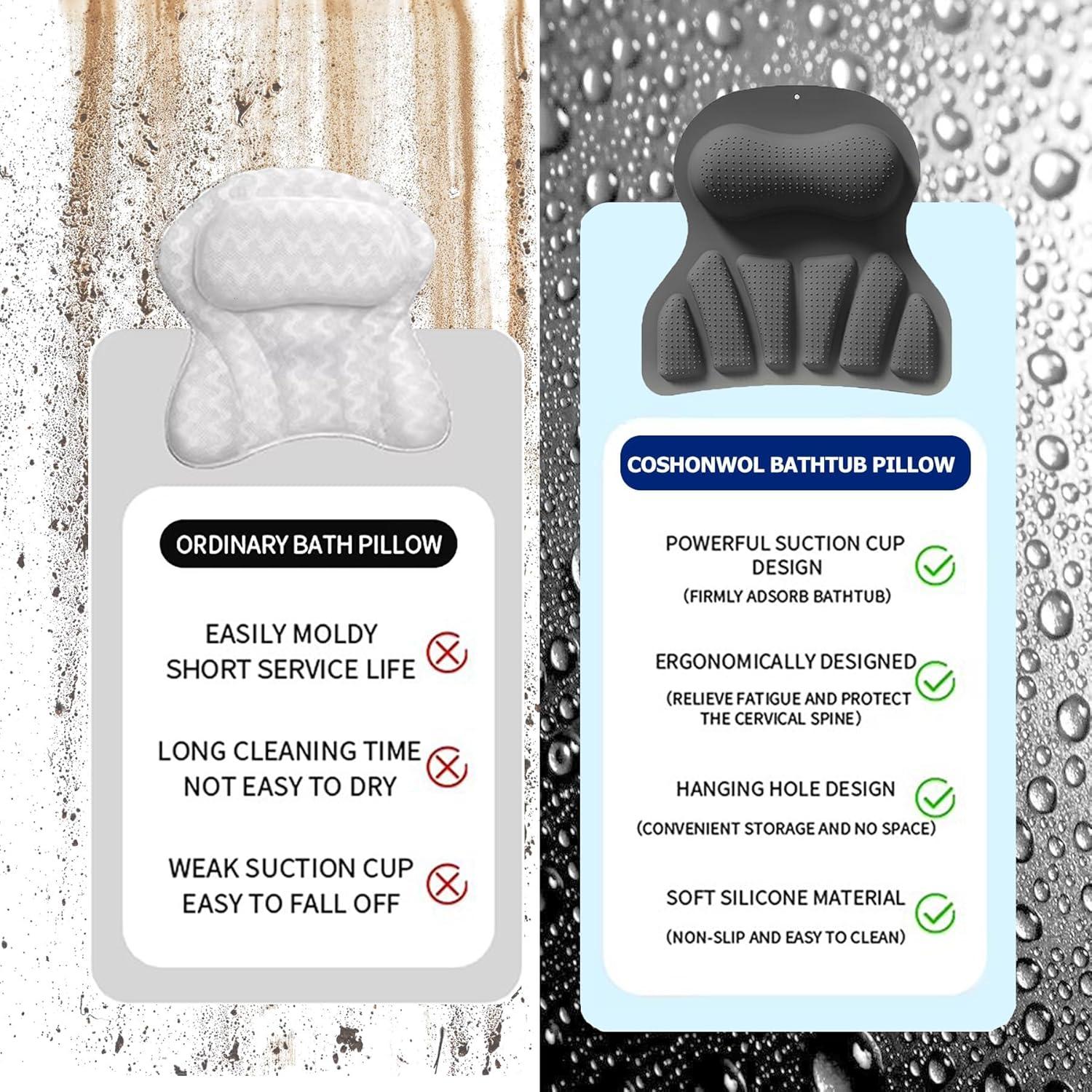 Cojín de Silicona COSHONWOL para Baño - Almohada Ergonómica con 35 Ventosas
