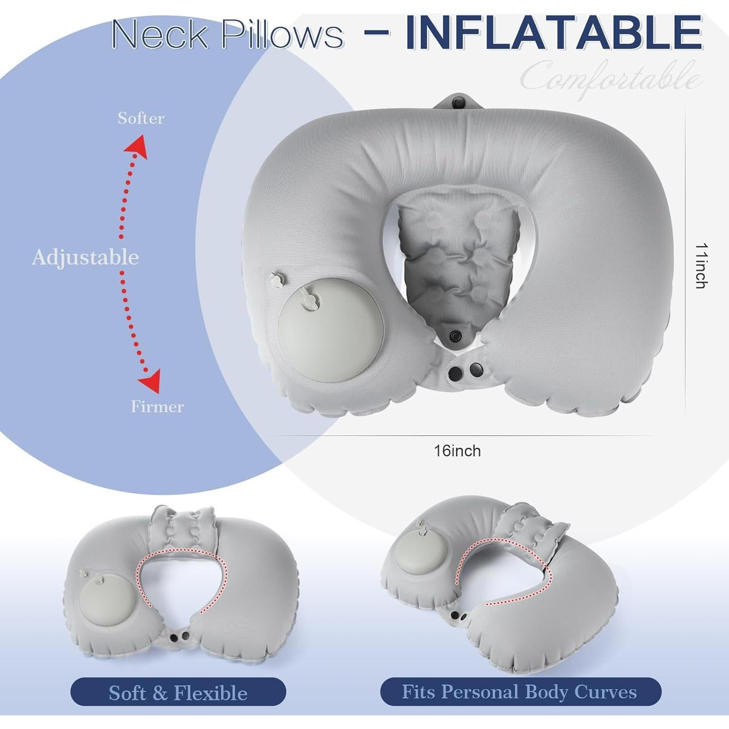 2 Almohadas Inflables de Baño Colingmill - Ajustables, 40.6x27.9cm