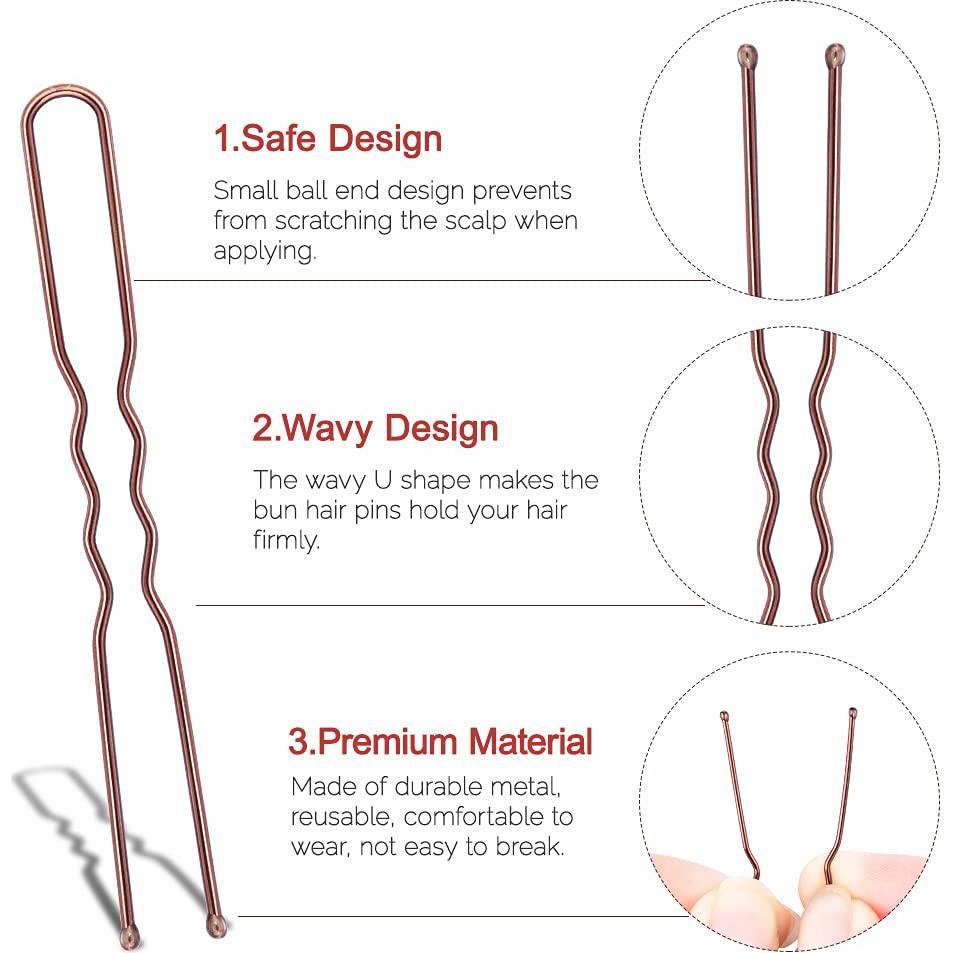 Pasadores de cabello en U IKOCO 6.1 cm marrones - 80 piezas