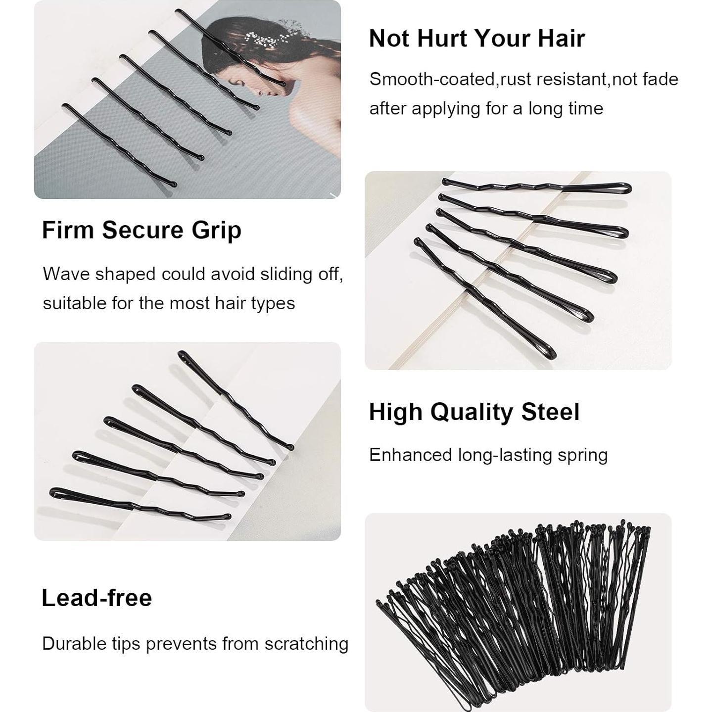 60 Sujetadores de Cabello Sin Costura y 60 Horquillas Negras